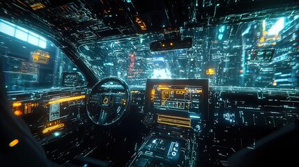 Obraz premium Futuristic Car Interior with Holographic Display