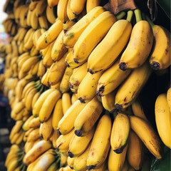 Banana market scene local market food photography vibrant environment close-up view ai generate freshness and quality