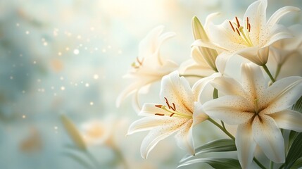 Soft, elegant white lily floral background with gentle petals, featuring ample space for adding text or messages.