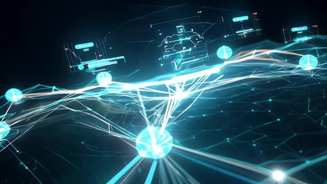 Digital Interface Displaying AI Activation With Bright Lines And Intricate Holographic Nodes Forming A Neural Network