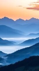 Fototapeta premium Misty Mountain Majesty at Sunrise: A Serene Landscape