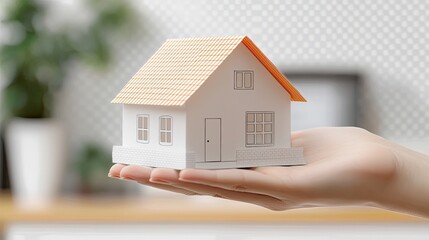 A transparent background with a hand holding a paper house