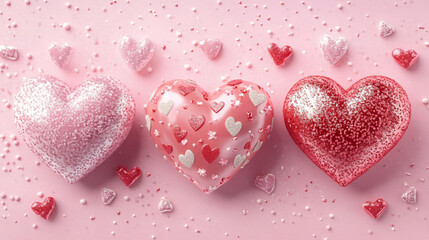 Obraz premium Pink Red Glitter Hearts Valentine s Day Background