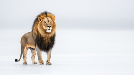 Obraz premium Majestic Black Maned Lion Stands on White Plains