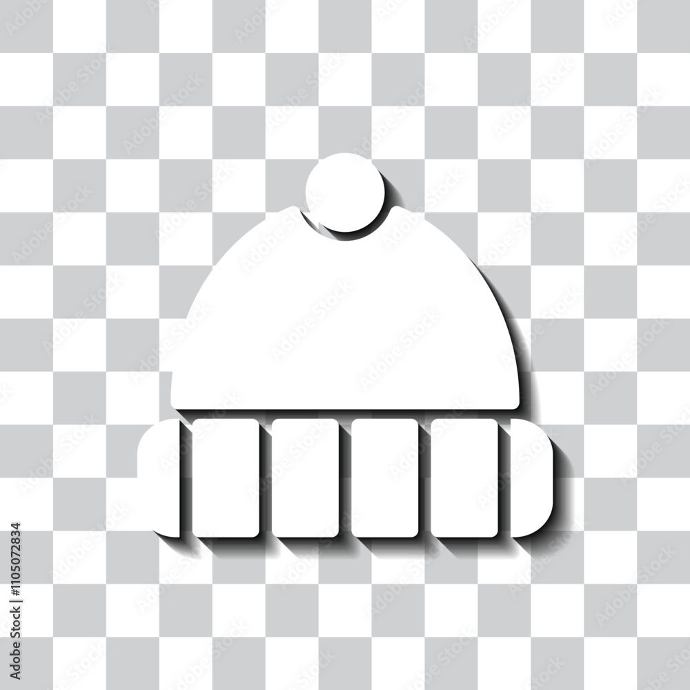 Poster winter hat simple icon. flat design. white with shadow on transparent grid