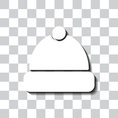 Winter hat simple icon vector. Flat design. White with shadow on transparent grid