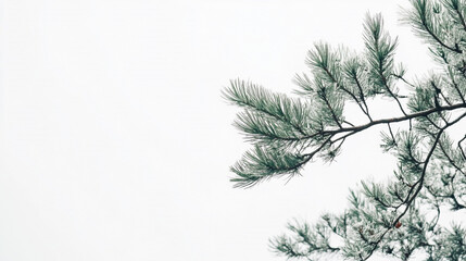 Obraz premium Frosty Pine Branch Winter Nature Background