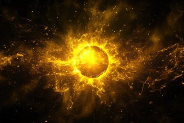 Obraz premium Radiant Yellow Sun: A Shimmering Sky with Brilliant Light and Glowing Lens Flare