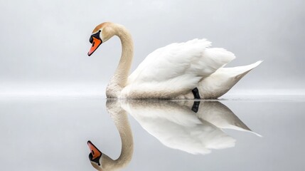 Obraz premium Majestic Swan Reflecting On Calm Water Surface