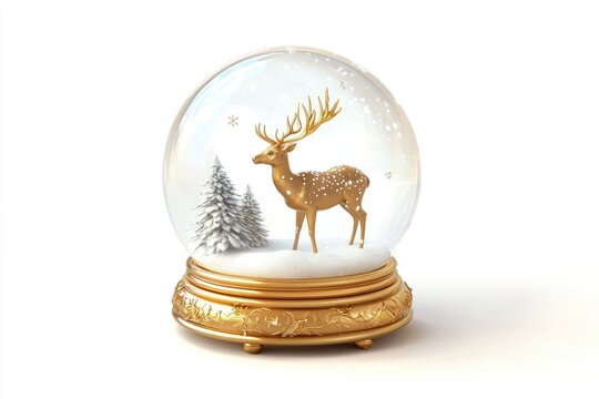 Golden Reindeer Snow Globe Winter Scene Christmas Ornament - Powered by Adobe