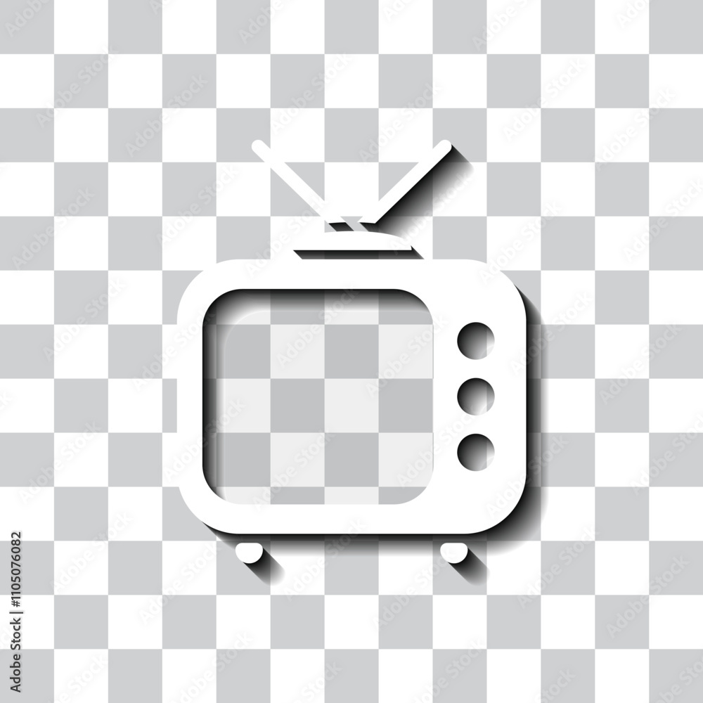 Poster retro tv simple icon. flat design. white with shadow on transparent grid