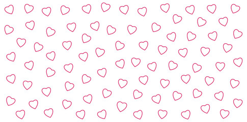 Seamless pattern of pink outlined hearts on a white background. Minimalistic design for Valentine's Day decorations and prints