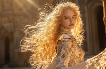 Fototapeta premium Young knight girl of the medieval times. Charming and lovable. Generate AI