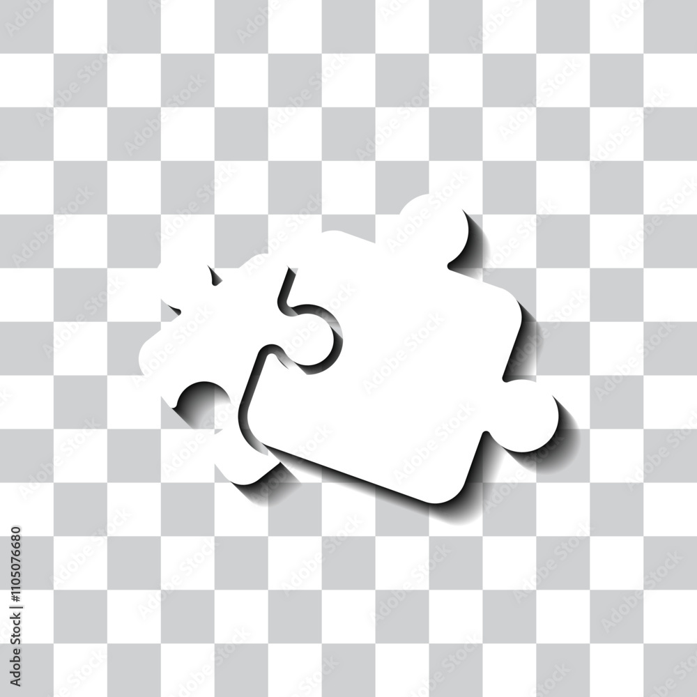 Aufkleber puzzle vector simple icon. flat design. white with shadow on transparent grid