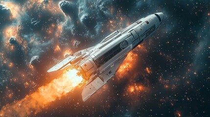 Futuristic rocket vehicle soaring through the cosmos, showcasing the marvels of modern space transportation technology.