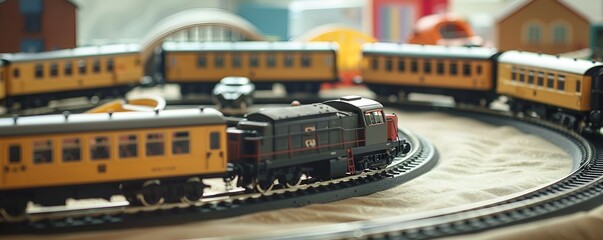 Intricate Miniature Model Train Set on Tracks