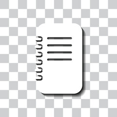 Notepad simple icon vector. Flat design. White with shadow on transparent grid