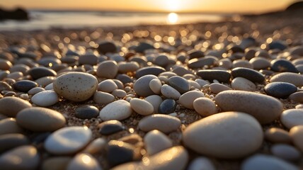 Obraz premium Serene Beach Pebbles at Sunset