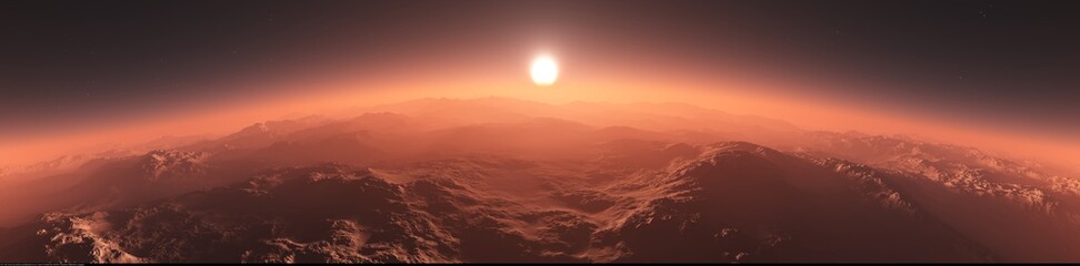 Sunset panorama on the red planet Mars
3D rendering