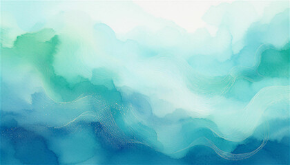 A calm watercolor background that turns from soft Shifo green to cool, misty blue