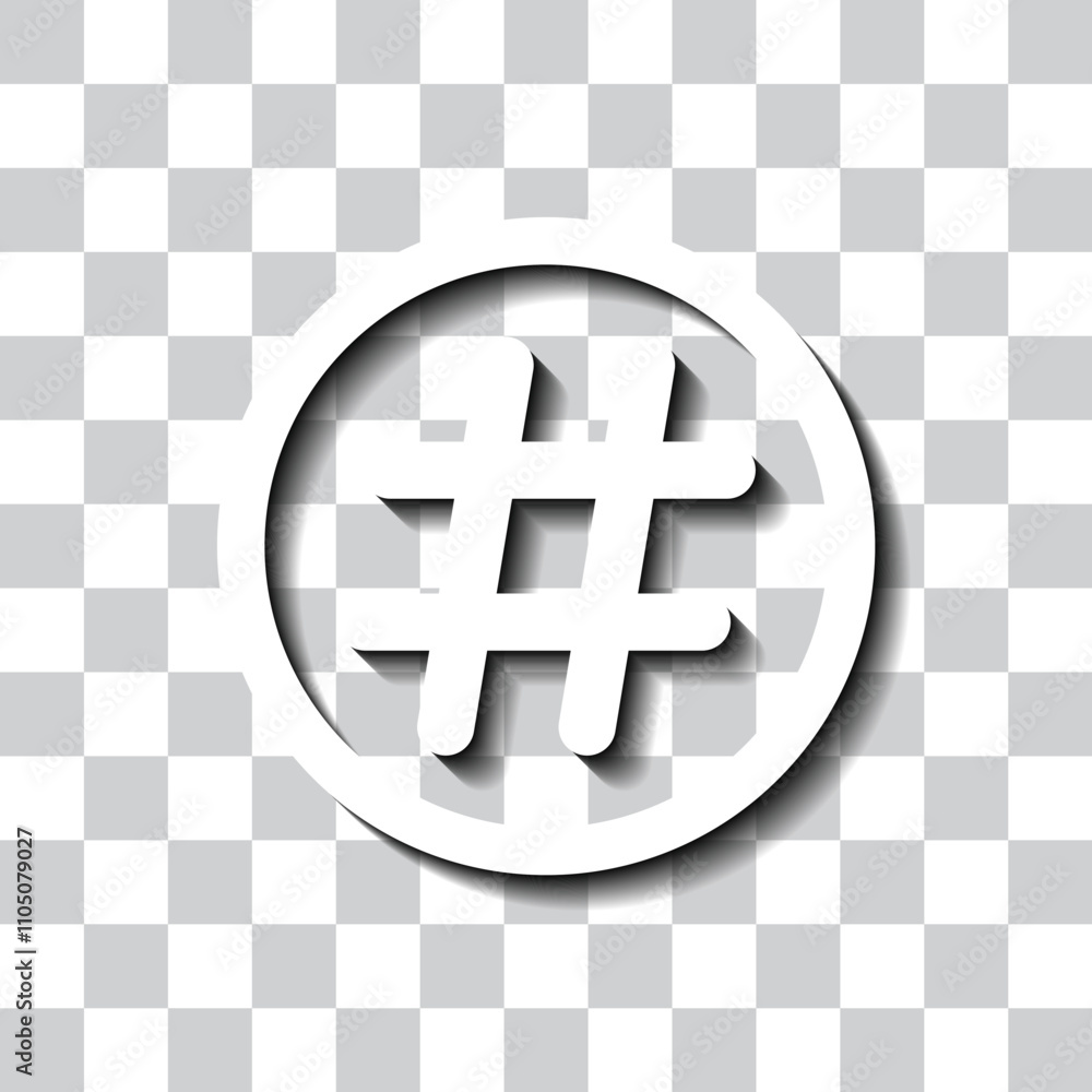 Poster hashtag simple icon vector. flat design. white with shadow on transparent grid