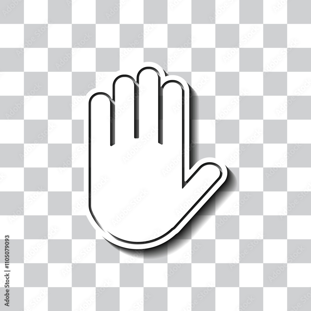 Aufkleber hand simple icon vector. flat design. white with shadow on transparent grid