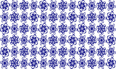 white and blue drawing flower as repeat pattern on blue background, vector, replete pattern image designed for fabric printing, louis vintage, Sakura patter