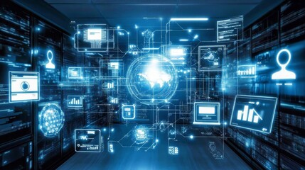 Global Network  Data Center  Digital Transformation  Server Room  Technology Background