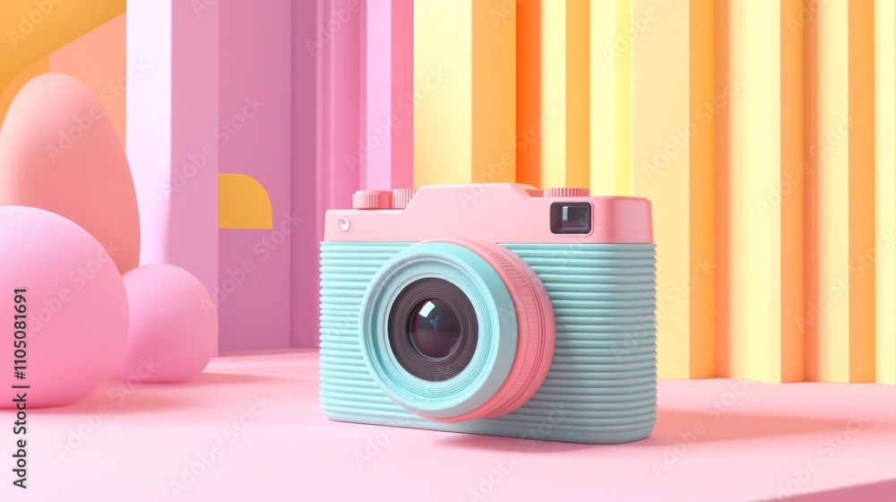 Poster pastel camera in a colorful abstract setting