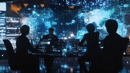 A scene showcasing a team of software developers coding, collaborating, and testing applications in a modern development environment