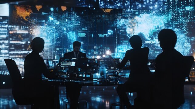 A scene showcasing a team of software developers coding, collaborating, and testing applications in a modern development environment