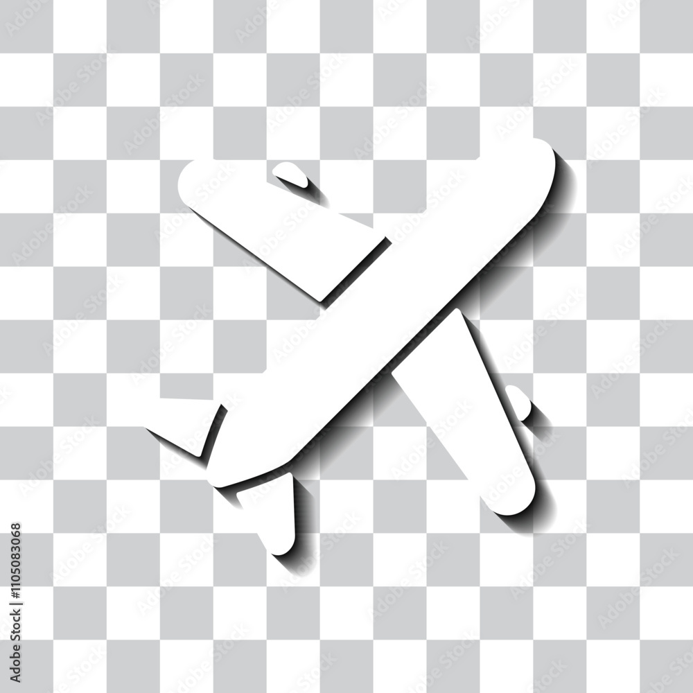 Poster aircraft simple vector icon. flat design. white with shadow on transparent grid