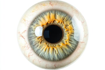 Single Eyeball on White Background: Closeup View of a Human Eye Staring with Focused Attention