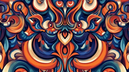 Abstract Swirl Pattern   Orange  Blue    Beige Digital Art