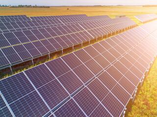 Solar panels generating green energy in rural environment