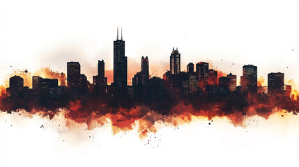 Watercolor Cityscape Skyline  Urban Panorama  Chicago
