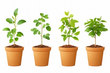 Obraz premium Vibrant Young Trees in Pots: A Reforestation Collection for a Greener Future