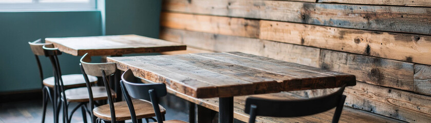 Rustic wooden tables in a cozy setting