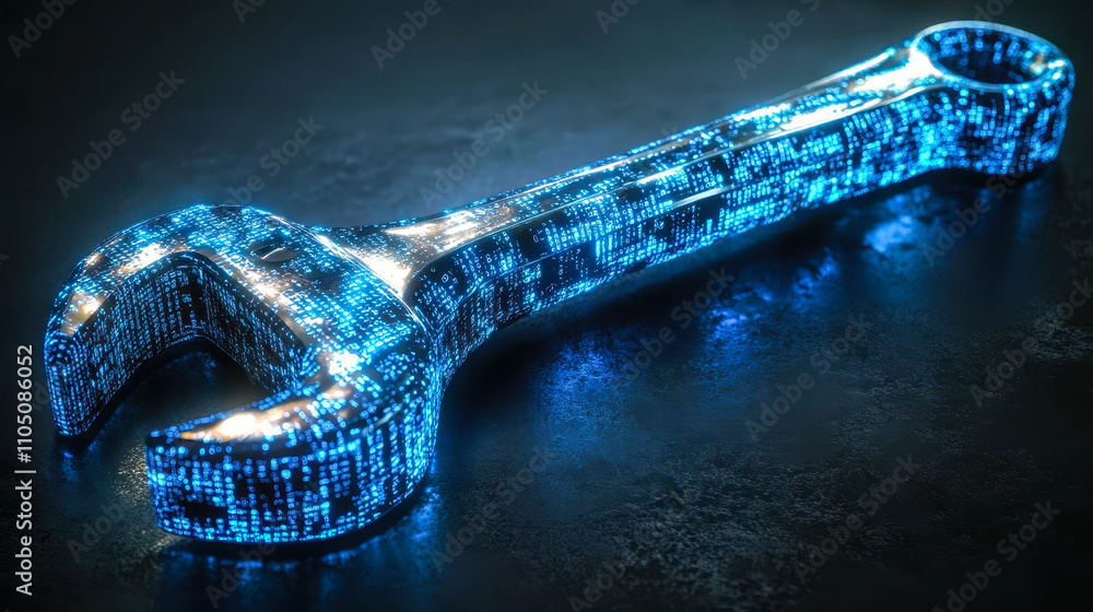 Poster digital wrench with binary code for ai maintenance and predictive equipment diagnostics