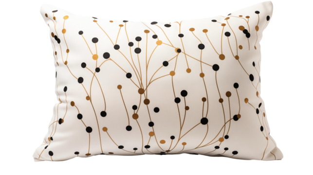 Soft pillow with a pattern of lines and dots, blending contemporary design with comfort, ideal for modern decor, isolated on transparent background.