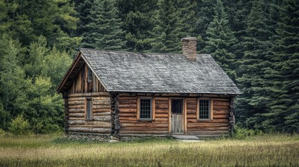Obraz premium Scenic Wooden House Nestled by a Tranquil Lake in the Majestic Canadian Rockies