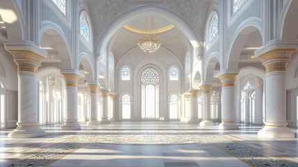 Obraz premium Luxurious White Mosque Interior Marble Columns Gold Accents