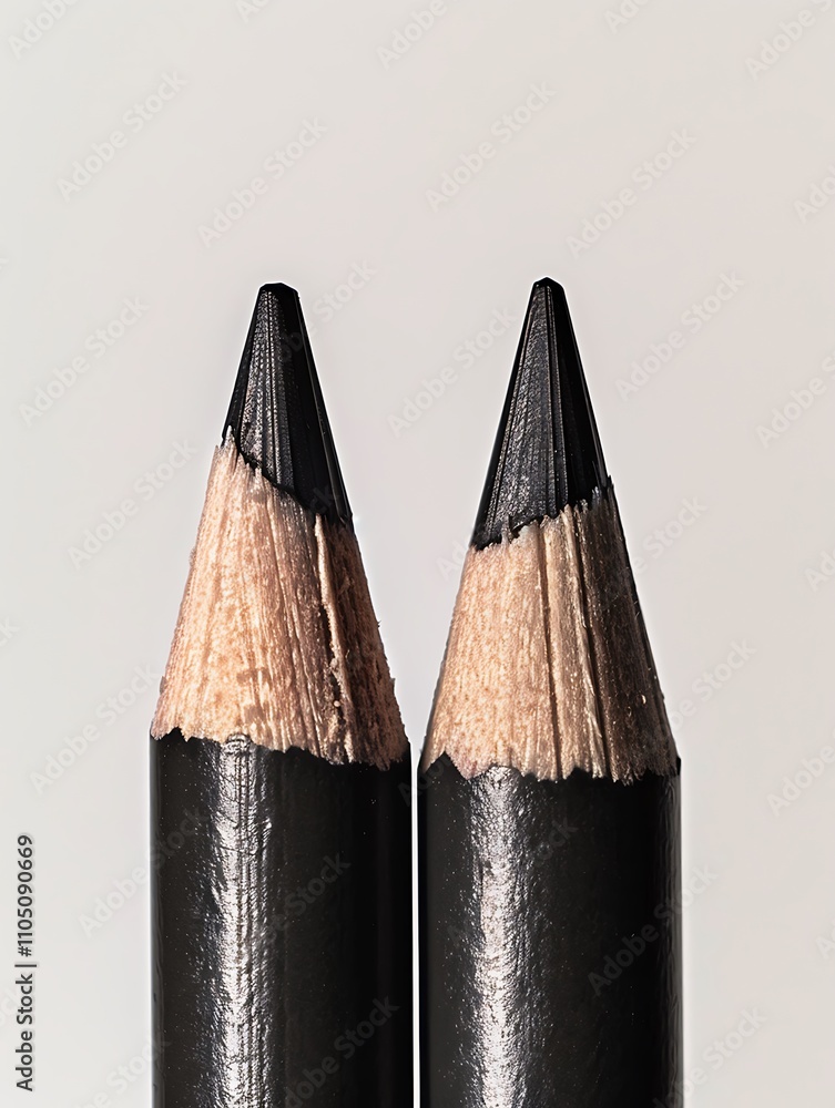 Poster two sharpened black pencils with distinct tips are displayed against a neutral background, highlight