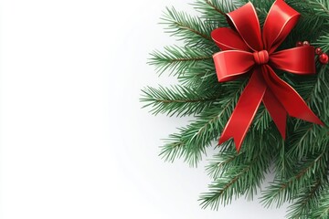 Festive Christmas greenery with a red ribbon bow