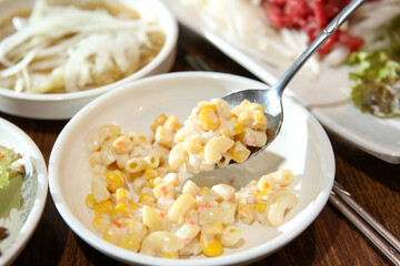 creamy food mayonnaise macaroni Salad. Korean side dish