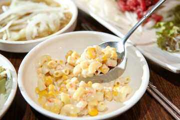 creamy food mayonnaise macaroni Salad. Korean side dish