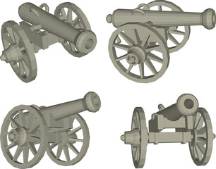 vector illustration design of old war weapon classic vintage cannon with running wheels