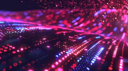 Fototapeta premium Abstract digital art with vibrant colors, featuring flowing patterns of light in shades of pink and purple against a dark background Modern and dynamic concept for tech visuals