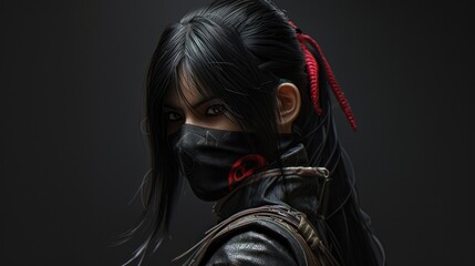 Mysterious female shinobi looking back, AI generated image