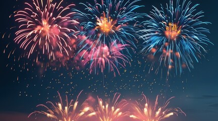 Naklejka premium Joyful Candy Colors in New Year’s Sky: A Festive Explosion of Happiness